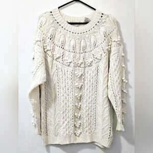 Vintage Blue Berry Hill ivory Hand Crochet Coastal Cozy Large Pullover Sweater